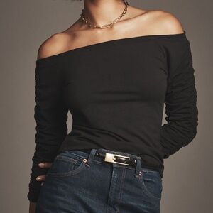 Anthropologie Pilcro Top Off The Shoulder Ruched Sleeve Black SIZE SMALL NEW